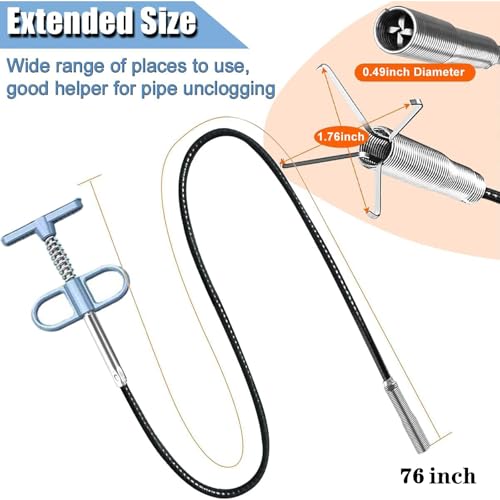 76 Inch Drain Snake Upgraded Ergonomic Grip – Toilet Snake Flexible Grabber Claw for Clog Remover & Pick Up Small Items - color: 79'' Bule