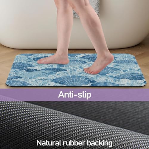 Blue Pattern Bathroom Mat, Non Slip Rubber Backed Fast Dry Bath Rug, Thin Bath Mat for Bathroom Kitchen 17"x30" - color: Blue Pattern