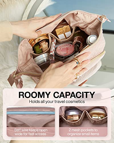 BAGSMART Travel Makeup Bag, Cosmetic Bag Make Up Organizer Case, Dorm Room Essentials Large Wide-open Pouch Women Travel Essentials Double Layers Purse for Toiletries Accessories Brushes Pink - color: 11-2 Layers- Pink, size: Large