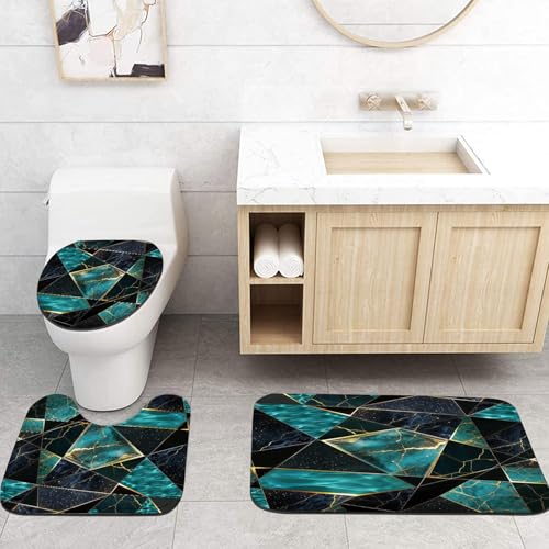 LQCOOL Teal Marble Geometric Shower Curtain Set Bathroom Sets Modern Shower Curtain Set for Bathroom Sets with Rugs and 12 Hooks - color: Teal