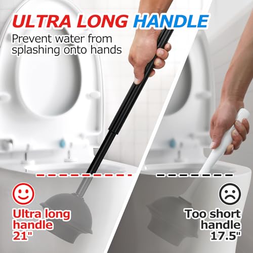 FORASTO 2Pack 2 in 1 Toilet Brush and Plunger Set, Extended Handle Plunger,Toilet Bowl Brush Plunger Set,Clean Gloves,Cleaning Tools,Cleaning Brush,Cleaning Supplies,Toilet Brush Plunger Combo,Black
