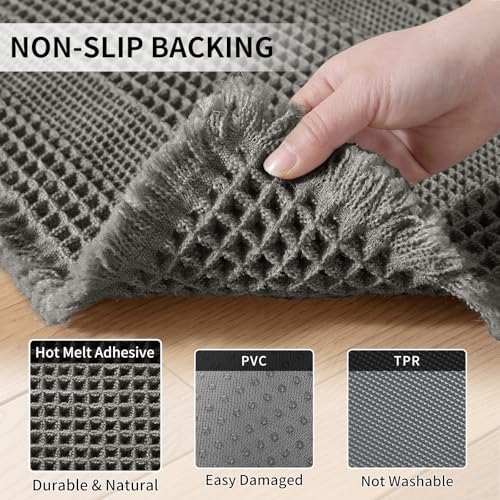 Waffle Bath Mat - Super Water Absorbing Bath Mat Quick Dry, Bathroom Rugs Non Slip Washable with Tassels, Rubber Backed Bathroom Mat for Bathroom Floor, Tub and Shower, 24" x 72", Dark Grey - color: Dark Grey, size: 24" x 72"