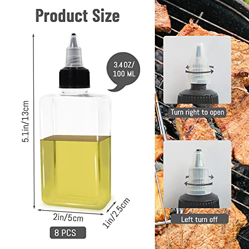 LELE LIFE 8Pcs Small Oil Dispenser Bottle for Camping, 3.4oz Leak-Proof Squeeze Condiment Bottle with Twist Top Cap, Liquid Condiment Container Dispensing Bottles for Oil Soy Sauce Vinegar - color: 8Pcs