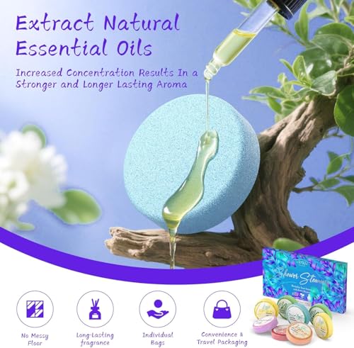Shower Steamers Aromatherapy 8 Pack - Natural Essential Oil Shower Bombs for Self Care, Relaxation Birthday Gifts for Women and Men. Azure Floral Style - style: Azure Floral Style