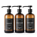 Shampoo and Conditioner Dispenser Set of 3,Refillable 21oz Shampoo Bottles with Non-Slip Protective Silicone Pad,Shower Soap Dispenser with Waterproof Labels for Bathroom (Amber) - color: Amber Bottles + Black Pumps