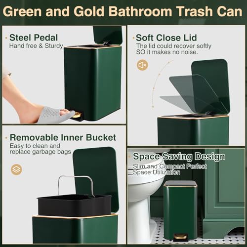 XLHOMO Bathroom Sets with Shower Curtain and Rugs Bathroom Accessories Set Hunter Green Bathroom Set,Soap Dispenser & Toilet Brush Holder Set with Stainless Steel Trash Can - size: Hunter Green, style: Bath Set+Shower Curtain+Bath Rugs