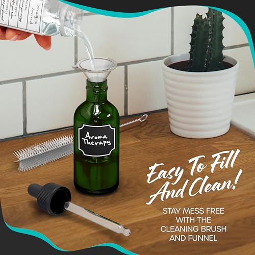 Nevlers Green Glass Dropper Bottle 4 Oz 24 PK| Glass Eye Dropper Bottle Set | with Funnel, Brush, Marker, Labels & Shrink Wrap | Eye Droppers for Medicine | Oil Bottles for Hair & Droppers for Oils - color: Green
