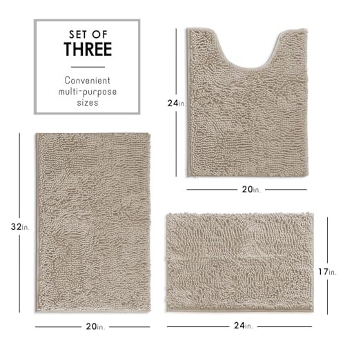 Hearth & Harbor Bathroom Rugs, Chenille Bath Mat - Machine Washable Bath Mats for Bathroom Non-Slip Backing Rubber, Quick Dry Mat - Beige Bath Rug, 17x24-20x32-20x24 - color: Beige, style: 17x24 / 20x32 / 20x24