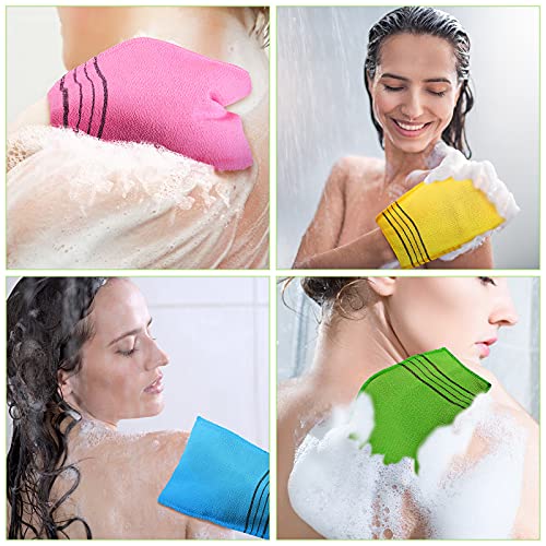 Tatuo 12 Pack Korean Exfoliating Mitt & Cloth, Viscose Rayon Dead Skin Remover Washcloth, Multi Color Body Scrub Towel for Shower Spa Travel(Small,Yellow, Green, Blue, Pink) - color: Yellow, Green, Blue, Pink, size: Small