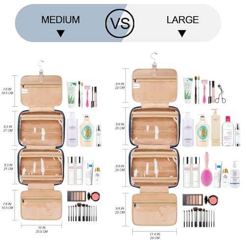 Travel Hanging Toiletry Bag for Women, Extra Large Makeup Bag, Holds Full-Size Shampoo, with Jewelry Organizer Compartment, Waterproof Cosmetic Bag, Toiletries Kit Set with Trolley Belt, Navy Blue - color: Navy Blue, size: Large
