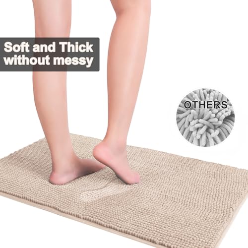 Urvoix Bathroom Rugs Sets 3 Piece, Non-Slip Chenille Bath Rug - Ultra Soft, Washable, Super Absorbent Bath Mat for Bathroom, Toilet and Tub (Cream Beige) - color: Cream Beige