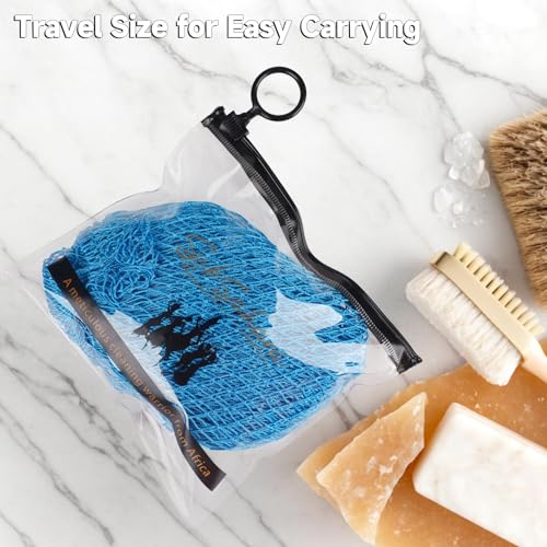 SubSahara Authentic African Net Sponge - 2 Pack Exfoliating Bath & Shower Loofah Sponge for Body & Face, Gentle Scrubber for All Skin Types, Travel, Durable (Linen & Sky Blue) - color: Linen & Sky Blue