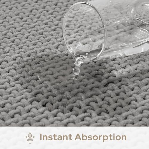 HOMEIDEAS Bathroom Rugs Set 2 Piece, Ultra Thin Non-Slip Bath Mats Rubber Backed, Chenille Absorbent Quick Dry Mats for Shower & Vanity, Low Profile Fits Under Door (Grey, 32"x20"+24"x17") - color: Grey