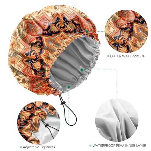2 PCS Shower Cap Waterproof Double Layer Elastic Adjustable Reusable Hair Bath Caps for Girls Women Cute Aesthetic-Red - color: G13-Red