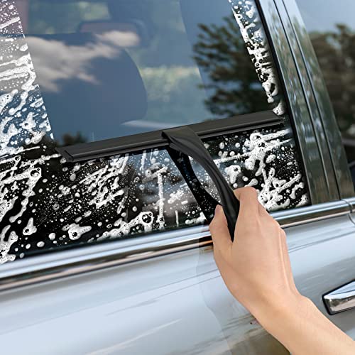 All-Purpose Stainless Steel Shower Squeegee for Shower Glass Door with Adhesive Hook, Bathroom Cleaner Tool Household Window Mirror Squeegee for Glass Doors, Cleaning Tile Wall, Car, 14 inch, Black - size: 14-inch