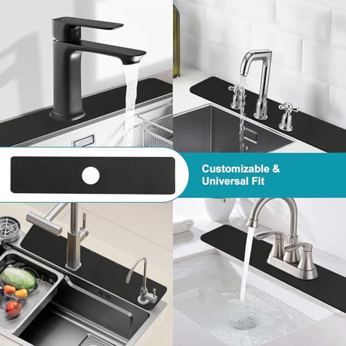 Customizable 24x5.5 Kitchen Sink Faucet Mat & 24x16 Dish Drying Mat Set | Absorbent Microfiber Splash Guard Trimmable to Fit 2 & 3 Holes Faucet & Soap Dispenser - Cuttable Counter Protector