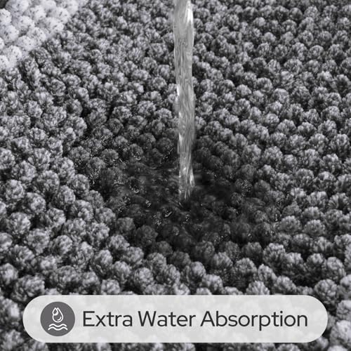 HOMEIDEAS Grey Bathroom Rugs Set of 2, Thick Absorbent Chenille Bath Mats, Non-Slip Soft Shaggy Rugs for Bathroom Floor, 20" x 32" & 17" x 24" - color: Grey