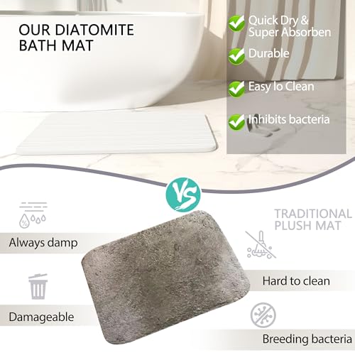 YEECOPON Stone Bath Mat Diatomaceous Earth Bath Mat Non-Slip Super Absorbent Bath Mats for Bathroom Quick Drying Diatomite Stone Shower Mat Large Natural Easy to Clean