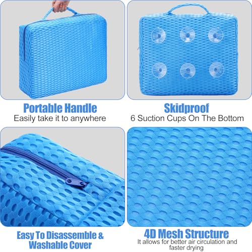 Threehoney 2 Pcs Hot Tub Booster Seat for Adults, 5 Inch 4D Mesh Spa Bathtub Booster Cushion with Suction Cups Micro Dot Quick Dry Non Slip Bottom Mat Tub Accessories for Indoor Outdoor(Blue) - color: Blue