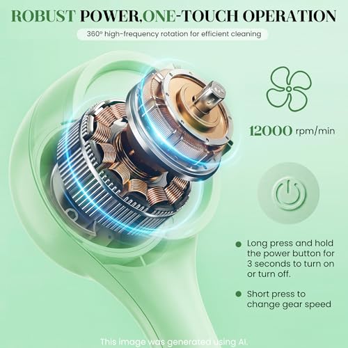 Electric Body Brush Back Scrubber for Shower，5 Replaceable Heads and Hook,Waterproof Long Dual Handle Power Body Scrubber 2 Speeds, for Cleansing Body, Exfoliating and Massaging Skin. - color: Green