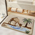 Bathroom Rug Mat, Desert Oasis Sunset Fluffy Rug with Camel & Palm Tree, Ultra Absorbent Microfiber Shaggy Door Mat, Quick Dry Bath Rug Carpet for Toilet Bathtub Bedroom 20x31 Inch - color: Beige