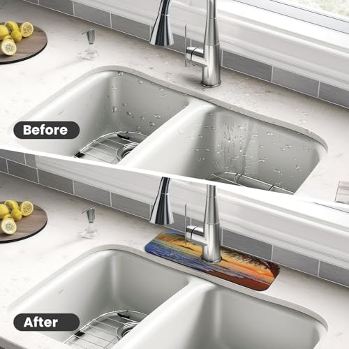 Coco Beach Kitchen sink faucet pad, strong water absorption, anti slip, easy to clean, very suitable for splash and drip prevention, suitable for kitchens and bathrooms - color: Coco Beach