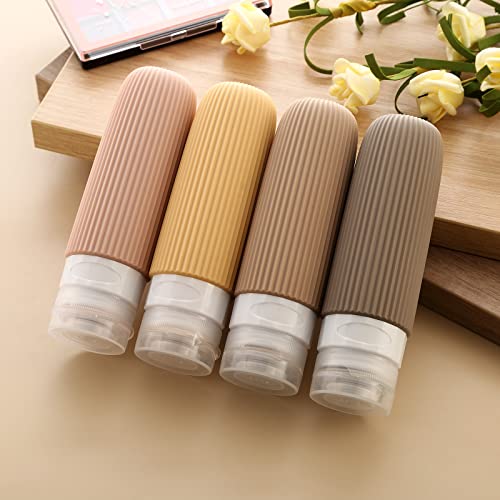 Mrsdry Travel Bottles for Toiletries, Tsa Approved 3oz Portable Travel Bottles, BPA Free Leak Proof Squeezable Silicone Travel Size Containers, Travel Accessories with Clear Toiletry Bag (4 Pack) - color: Apricot, size: 3 Ounces