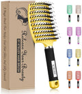 KTKUDY Detangling Brush Boar Bristles Hairbrush Make Hair Shiny & Healthier Curved and Vented Detangler Brush for Women Men Kids Wet and Dry Hair (Yellow) - color: Yellow