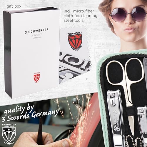 3 Swords Germany - brand quality 8 piece manicure pedicure grooming kit set synthetic leather case mint - Made in Germany - color: MINT