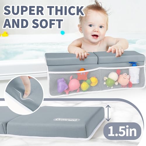URMYWO Bath Kneeler and Elbow Rest Pad Set - 1.5" Thick Baby Bath Kneeler Pads with Toys Organizer, Anti-Slip Cozy Knee & Arm Support Bathtub Mat, Quick Dry Kneeling Pad for Baby Bath Time - color: Grey