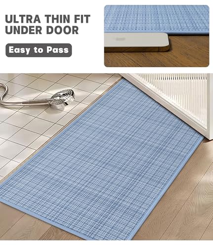 YIHOUSE Bathroom Rugs Sets 5 Pieces, Blue Ultra Thin Bath Mats Fit Under Door, Absorbent Quickly Dry Rubber Backing Braided Bath Mat Set, Non Slip Washable Bath Rugs for Bathroom Floor, Blue - color: Blue Multi, size: 5pieces