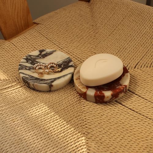 Natural Calacatta Red Marble Soap Dish, Round Small Jewelry Dish, Sponge Holder for Bathroom, Kitchen - color: Calacatta Red