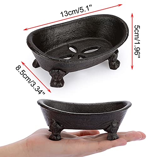 Sumnacon Cast Iron Bathtub Soap Dish - Heavy Duty Vintage Metal Drainable Sponge Soap Tray Bar, Rustic Iron Soap Sponge Holder for Bathroom Shower Bathtub Kitchen Sink Countertop, Brown