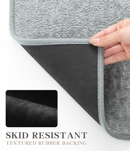chakme Bathroom Rugs Mat 24x17, Ultra Thin Non Slip Bath Mat Small Quick Dry Absorbent Bath Mat for Bathroom Floor, (Light Grey, 24"x17") - color: Light Grey, size: 24"x17"