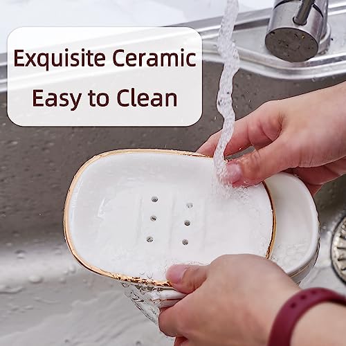 Self Draining Soap Dish, Double-Layer Bar Soap Tray, White Ceramic Soap Dish with Elegant Patterns (Style E) - color: Style E