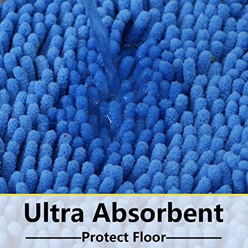 Bathroom Rugs Chenille 3-Piece Extra Soft and Absorbent Shag Bathroom Rugs, Machine Wash Mat, Strong PVC Non-Slip Underside, Plush Carpet Mats (Snow Cyan) - color: Snow Cyan, size: 2'8" x 1'8" (16x24"+20x32"+20x20"U shape）