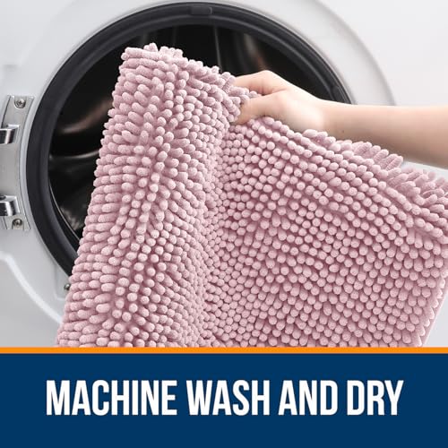 OLANLY Toilet Rugs U-Shaped 20x20, Extra Soft Absorbent Chenille Contour Bathroom Rugs for Toilet, Dry Quickly, Machine Washable, Non-Slip Bath Mat, Dusty Rose - color: Dusty Rose, size: 20" X 20" Contour Rug