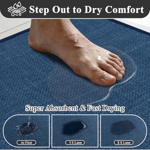 SHACOS Bath Mat Set of 2, Ultra Thin Washable Bathroom Rugs, No Slip Rubber Bath Rugs for Bathroom, Quick Dry Absorbent Bathroom Mat for Shower Outside Floor Toilet Sink (17"x24"+17"x47") - color: Blue, size: 17"x24"+17"x47"
