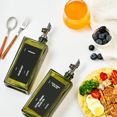 Olive Oil Dispenser Bottle for Kitchen, 16.9oz /500ml Cooking Vinegar Dispenser Bottle Set, Glass Sauce Container, Labels, Brush, Funnel, Stoppers, Green for Oil, Wine - color: Black