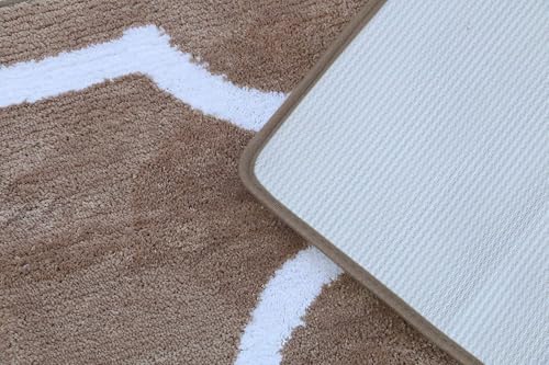 Yafa Home Fashion 2 Piece Modern Design Microfiber Soft Bathroom Rug Set, Non-Slip PVC Backing - color: Regal Frame Beige, size: 2 Piece: 20" X 20" + 20" X 32" (Rectangular)
