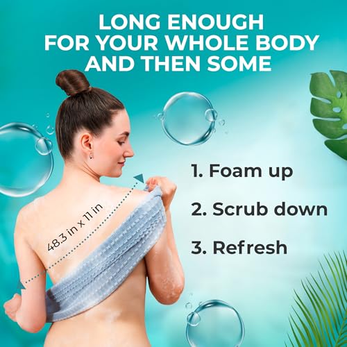 BONDI Exfoliating Shower Towel for Smooth Skin - Extra Long - Perfect for Back Scrubbing - Made in Japan