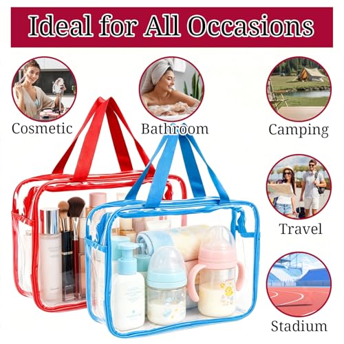 4 Pack Large Clear Makeup Bag, Heavy Duty Plastic Clear Cosmetic Toiletry Organizer Bags with Handle, Waterproof Toiletry Zipper Tote Bags for Travel, Gym, Cosmetic, Toiletry - color: Multicolor