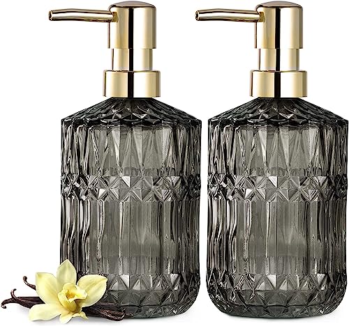 EMPO Clear Glass Soap Dispenser with ABS Plastic Pump, Crystal Lotion Dispensers for Kitchen Sink, Bathroom (2Pack Gray) - color: 2pack Grey