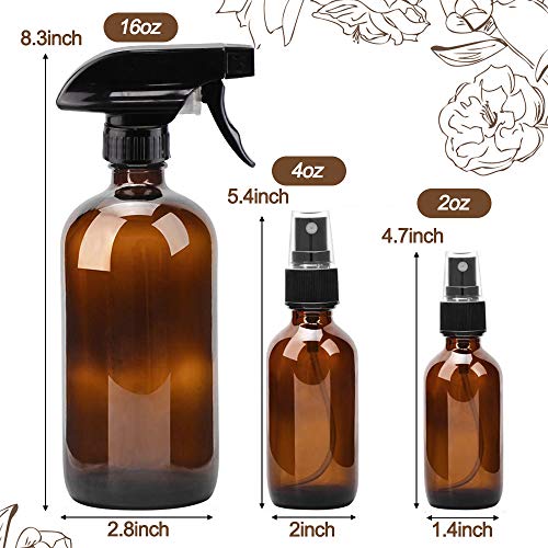 Worldgsb Glass Spray Bottles, 16oz*2+4oz*2+2oz*4 Refillable Containers, Empty Boston Round Bottles with Adjustable Nozzle for Cleaning, Gardening, Aromatherapy, Pets, Plant, Hair -Amber - color: Amber
