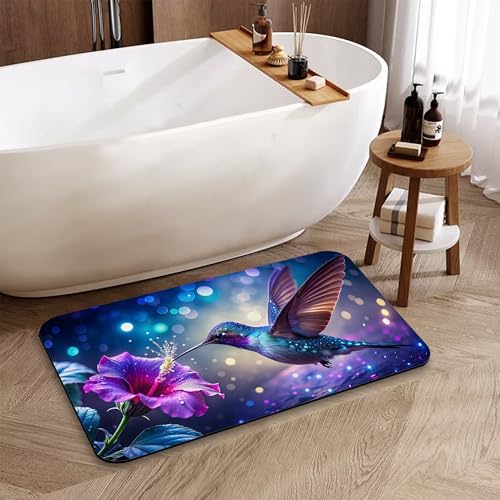 Hummingbird Fantasy Bath Mat, Water Absorbent Quick Dry Thin Bathroom Floor Mat, Rug for Bathroom Kitchen 17"x30" - color: Hummingbird Fantasy