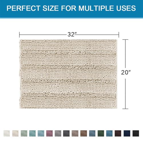 H.VERSAILTEX Bath Mats for Bathroom Non Slip Thick Chenille Striped Bath Rug Absorbent Fluffy Soft Shaggy Rugs Washable Dry Fast Plush Mats for Indoor, Bath Room, Tub - 20" x 32", Fog - color: Fog, size: 20" x 32"