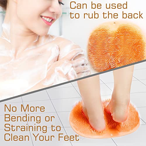 Shower Foot Scrubber Mat Back Washer Back Exfoliating Bath Wash Pad Wall Mounted Slip Suction Cups Foot Scrubber for Use in Shower Cups Foot Cleaner for Men and Women - color: Orange