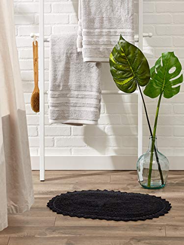 DII Crochet Collection Reversible Bath Mat, Small Oval, 17x24, Black - color: Black, size: 1'5" x 2' (Oval)