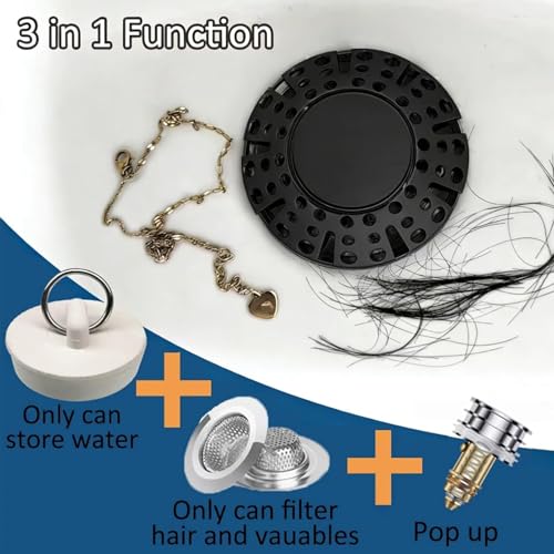 AzWzz Bathtub Drain Stopper, Pop Up Tub Stopper Plug with Bathtub Drain Hair Catcher Cover, Universal for 1.45 in to 1.8 in Tub Drain, Matte Black - color: Matte Black, style: Tub Drain Stopper with Hair Catcher