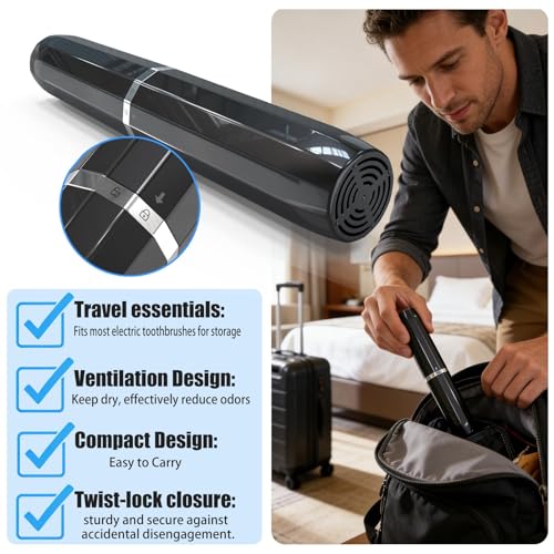 Long Ventilated Electric Toothbrush Travel Case, Portable Holder, Fits Most Standard Straight Electric Toothbrushes (Black) - color: Black